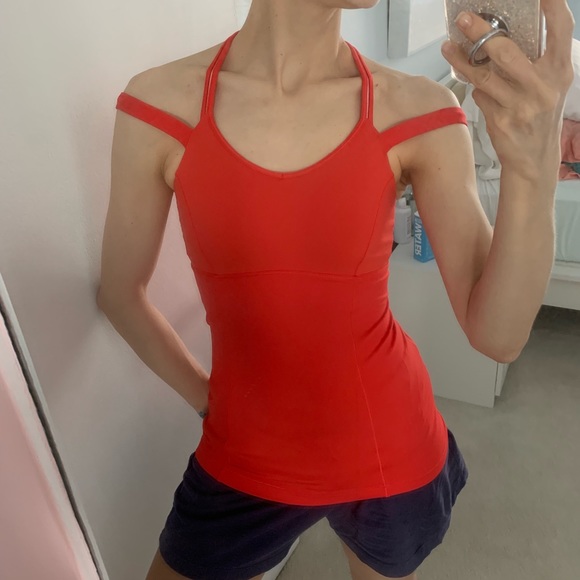 LULULEMON orange reflective strap athletic top 6